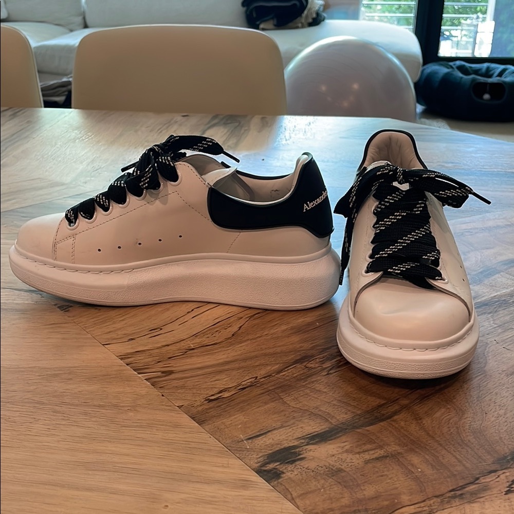 Alexander McQueen White and Black Lace-Up Sneakers